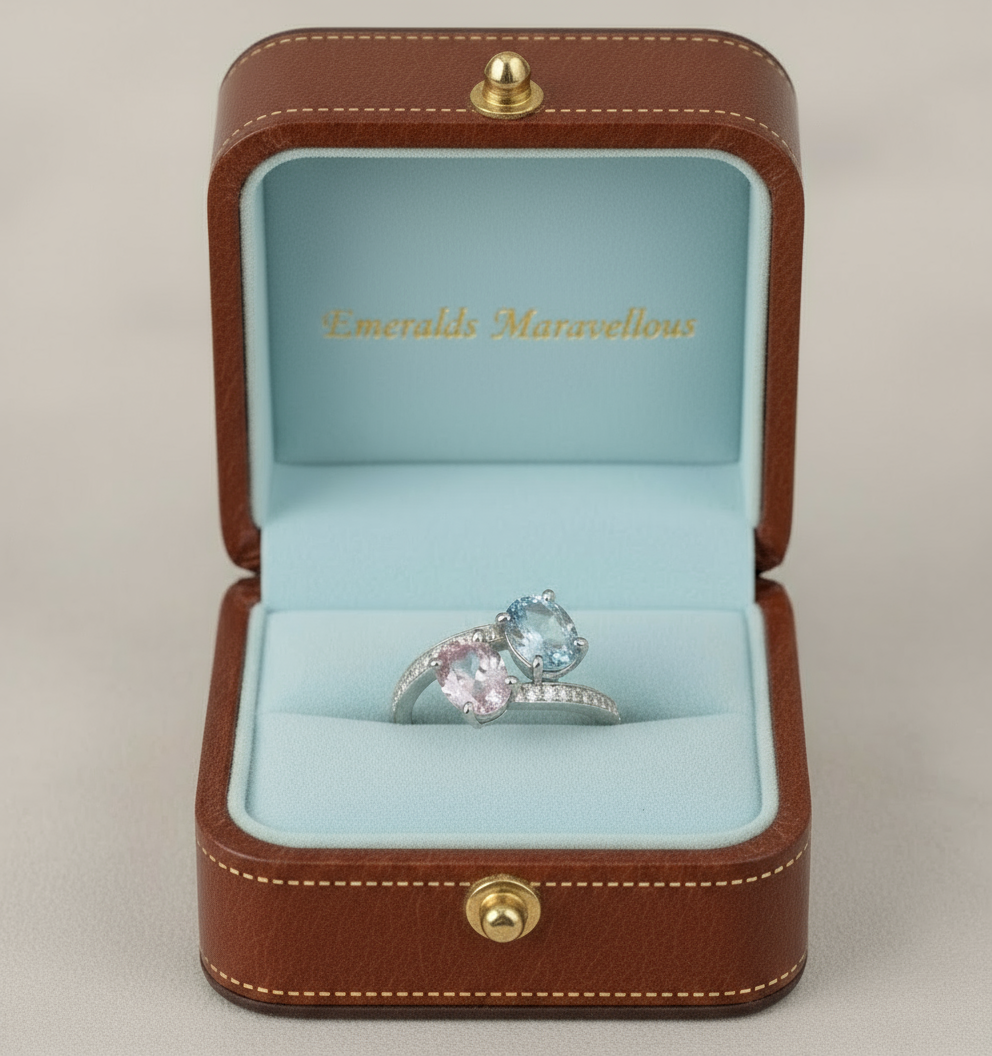 Unheated Fancy Sapphire Ring 2.76 Carat Mismatched Oval Bypass "Toi et Moi" Ring