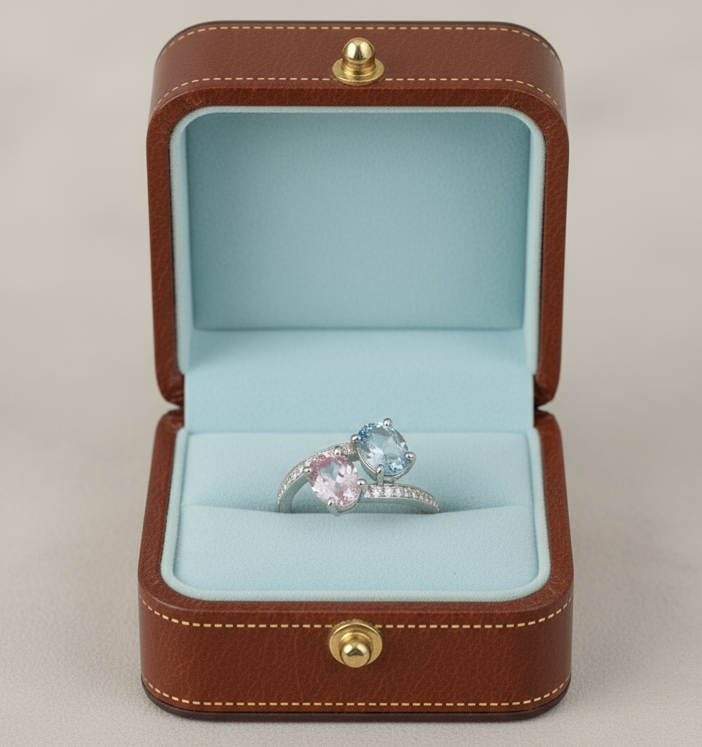 Unheated Fancy Sapphire Ring 2.76 Carat Mismatched Oval Bypass "Toi et Moi" Ring