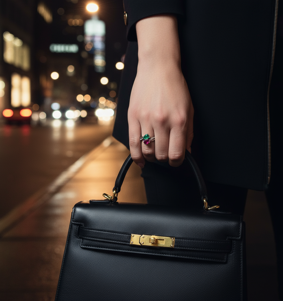 Colombian Emerald and Ruby Bypass "Toi Et Moi" Ring