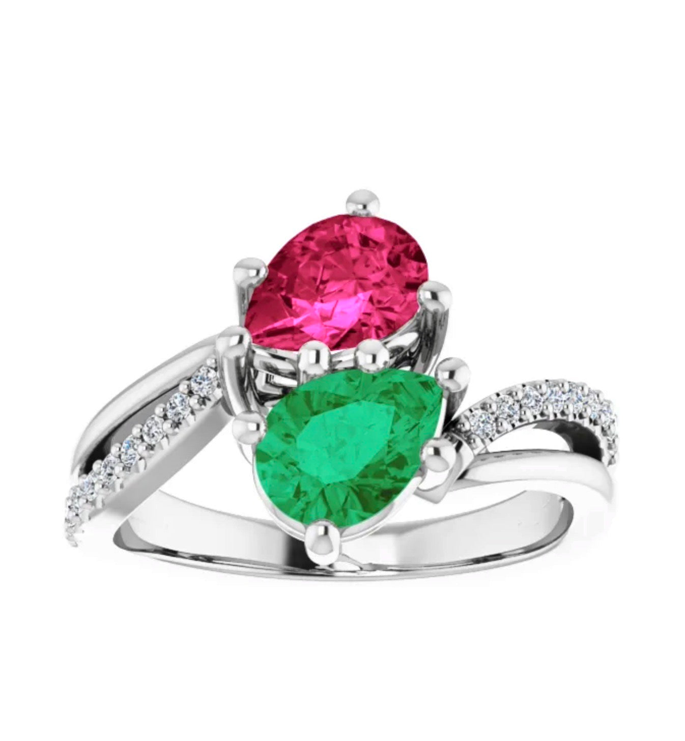 Colombian Emerald and Ruby Bypass "Toi Et Moi" Ring