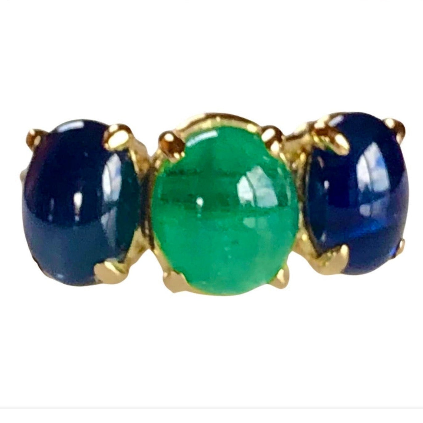Three Gems Ring in 18 Karat Gold with Emerald & Sapphires