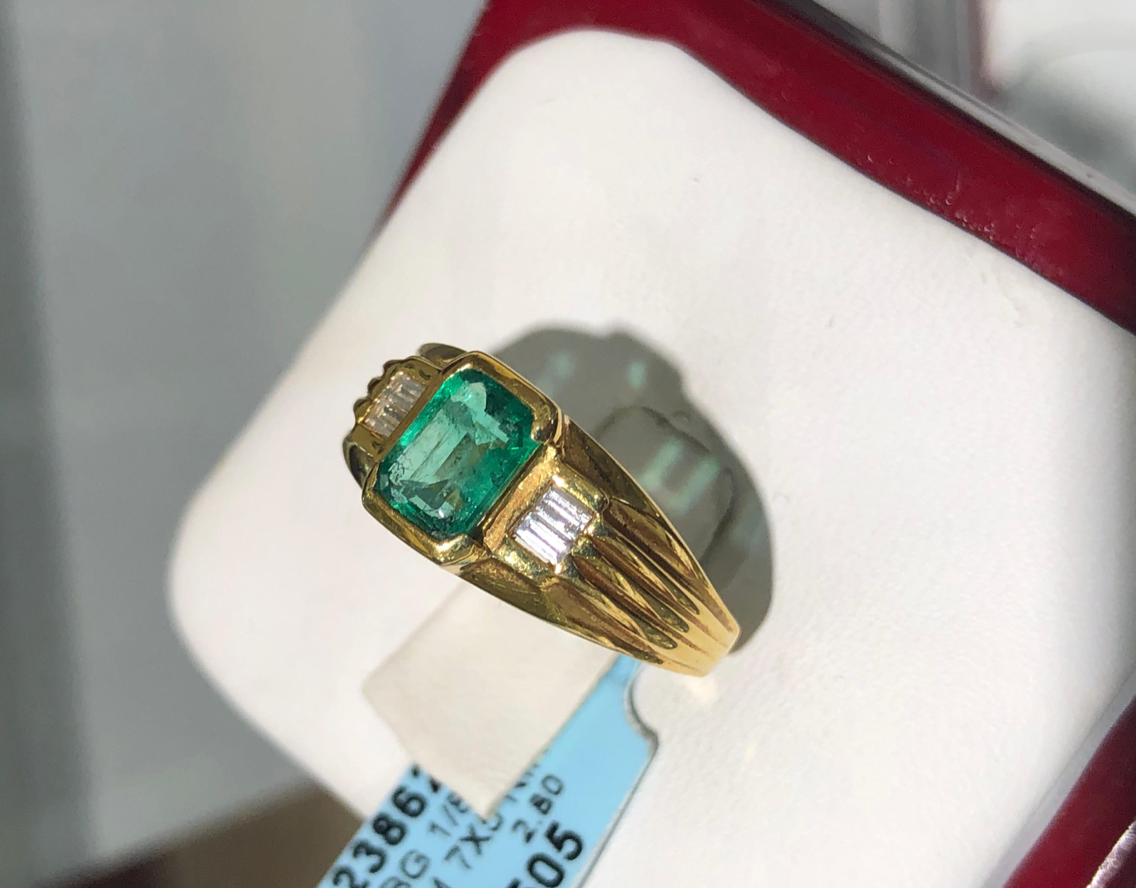 Colombian Emerald, Emerald Cut Diamond Solitaire Vintage Ring