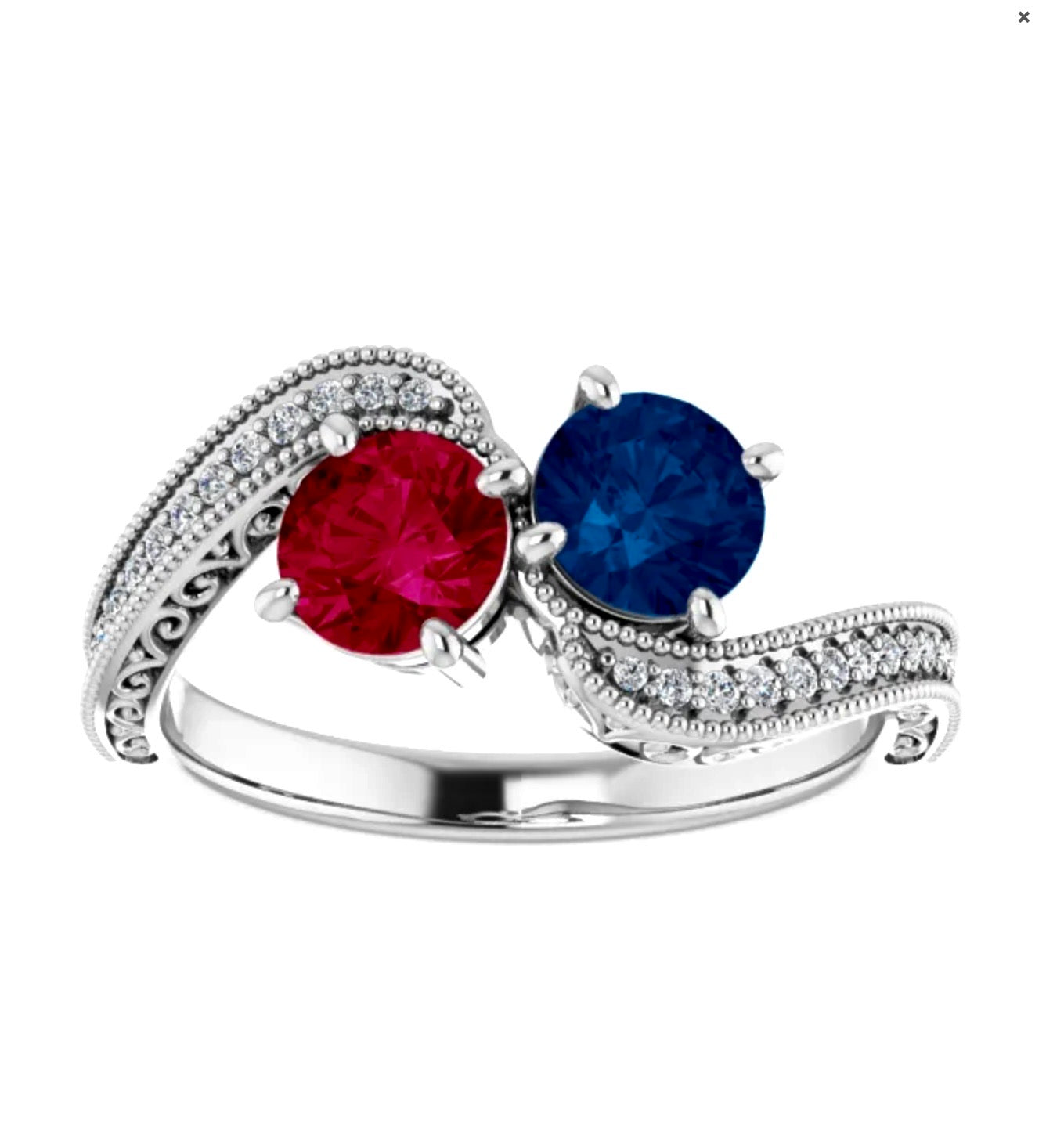 Ruby and Sapphire Bypass "Toi Et Moi" Ring Engagement