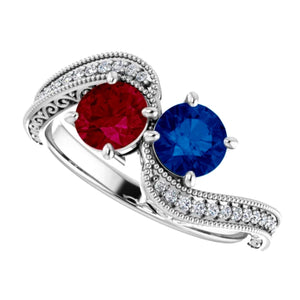 Ruby and Sapphire Bypass "Toi Et Moi" Ring Engagement
