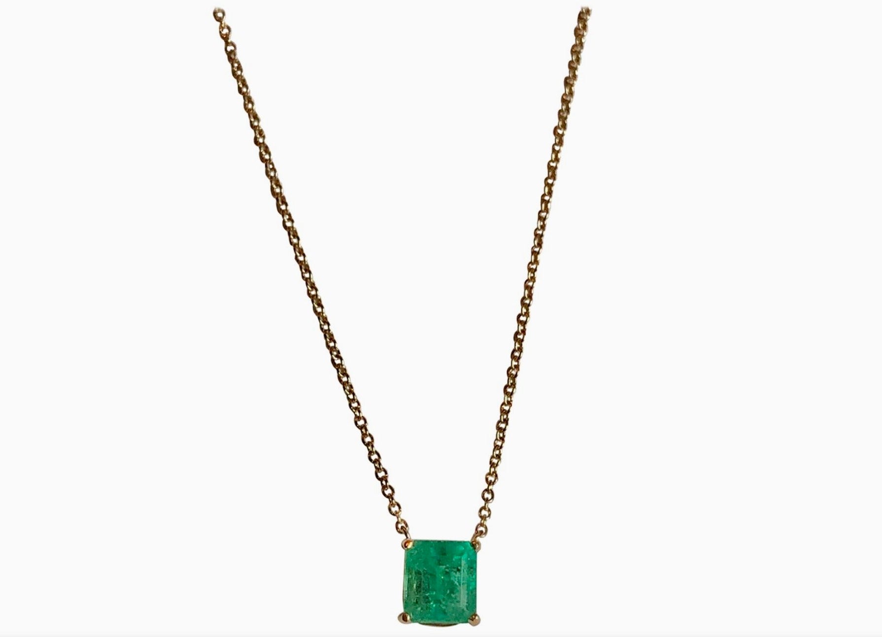 1.15 Carat Emerald Yellow Gold 18 Karat Solitaire Pendant Necklace