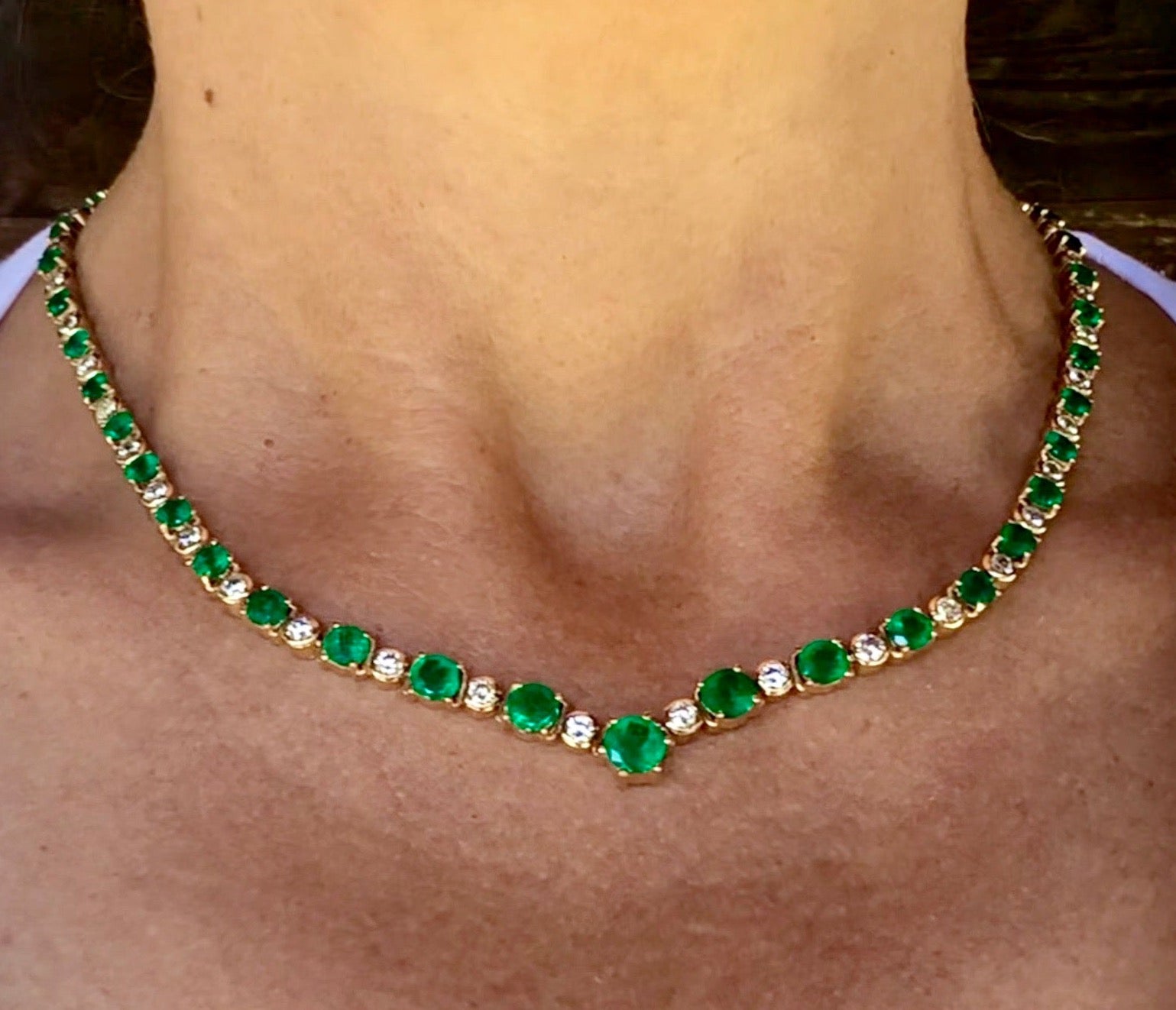 22.00ct AAA Colombian Emerald Diamond Necklace 18k Gold *Stunning*
