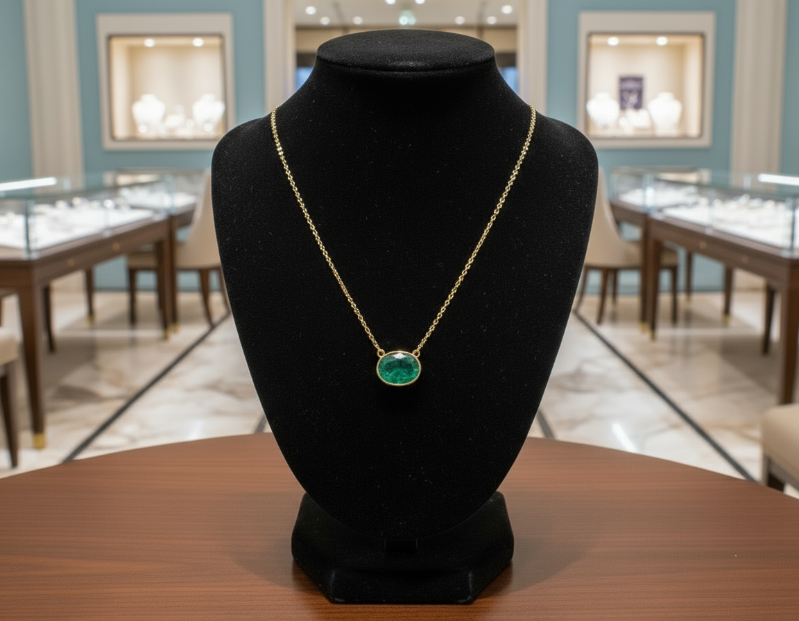 Pendant Necklace Oval Natural Emerald 18 Karat