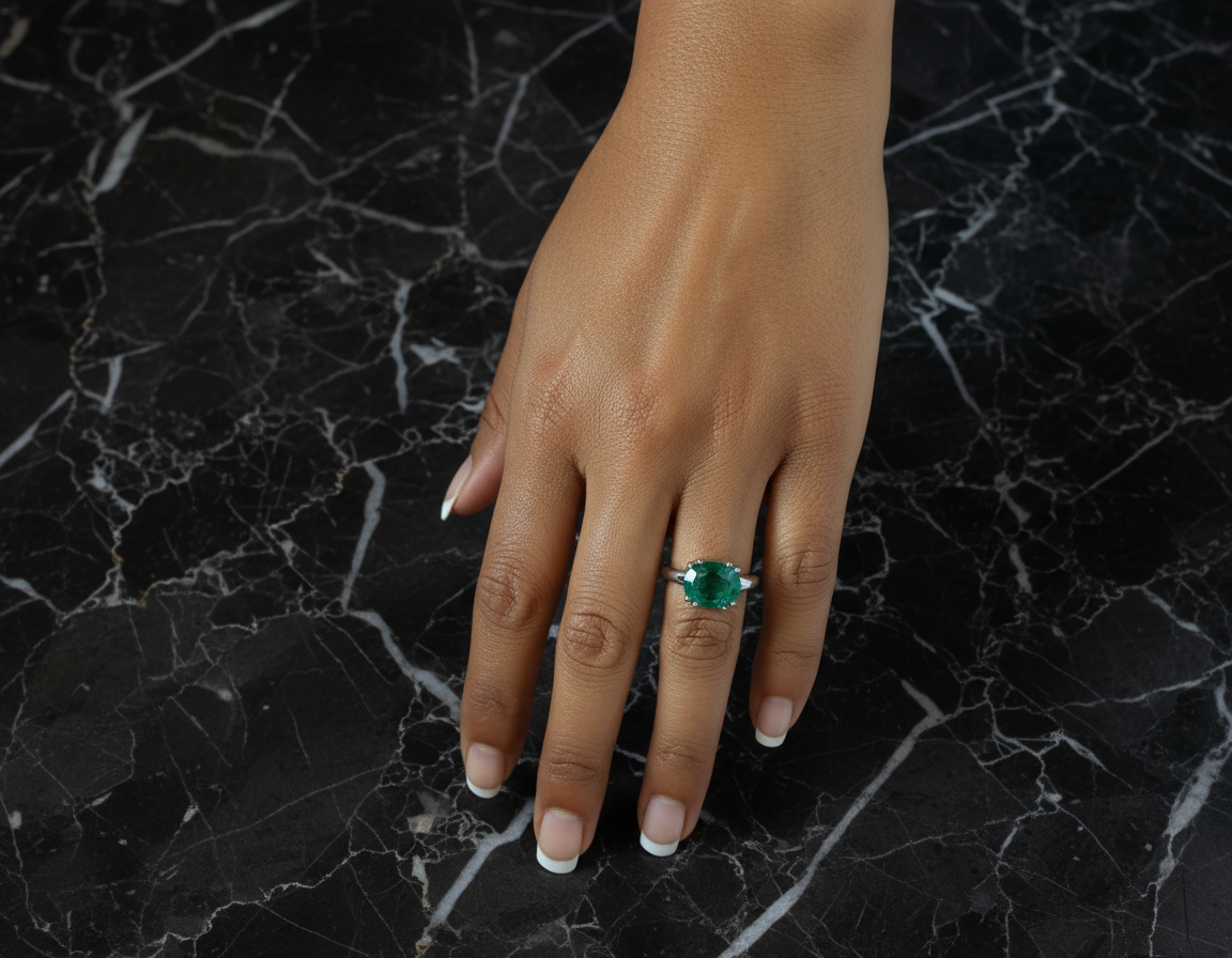 Solitaire Ring Natural Colombian Emerald Gold 18K