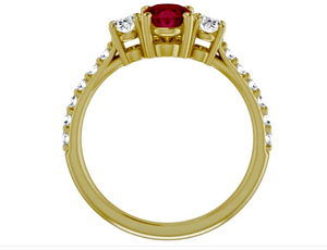 Natural Oval Ruby and Diamond Engagement Ring 18k Yellow Gold