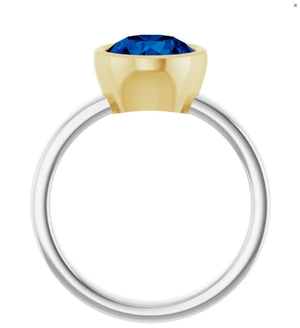 Blue Sapphire Round Cut 7.1mm Solitaire Ring 18K Gold