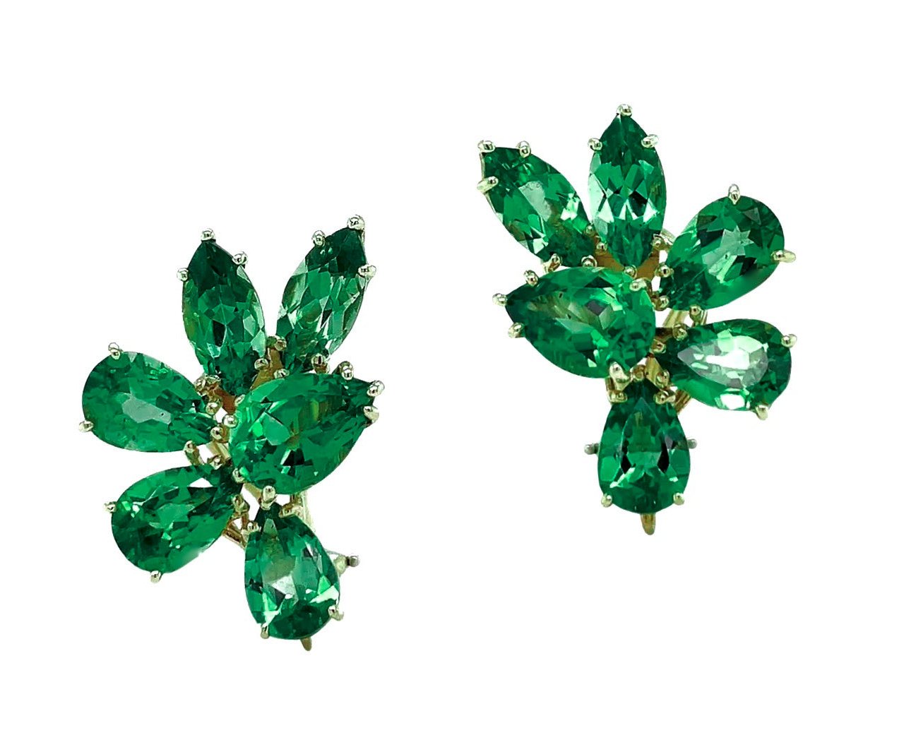 Colombian Emerald Multi Stone Cocktail Stud  Earrings 18K