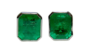 4.60ct AAA Green Color Colombian Emerald Stud Earrings 18K White Gold~One Of Akind