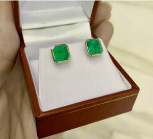 3.60 Carat Natural Colombian Emerald Square Stud Earrings 18 Karat Gold