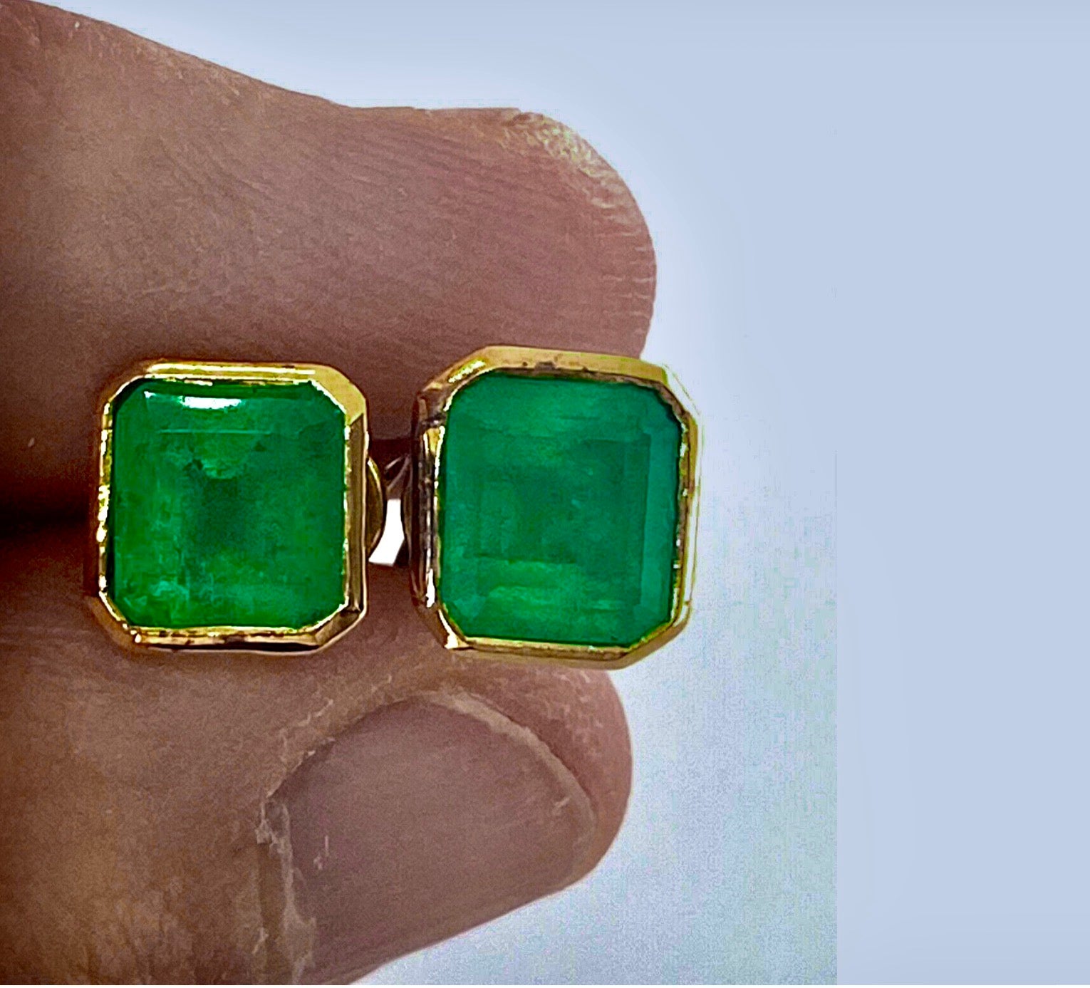 3.60 Carat Natural Colombian Emerald Square Stud Earrings 18 Karat Gold