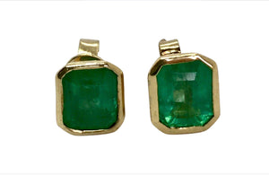 4.00 Carats Fine Colombian Emerald Stud Earrings Bezel 18K Gold