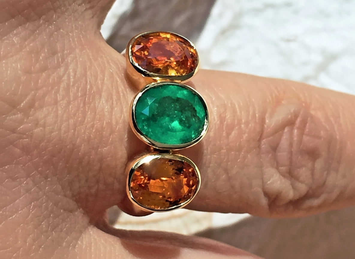 5.90 Carat Colombian Emerald Yellow Sapphire Cocktail Ring 18K