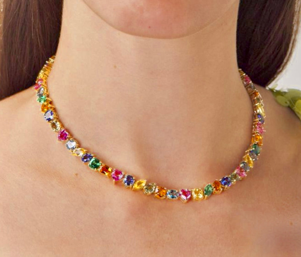 44.00 Carats Multicolor Ceylon Sapphire Necklace in Gold