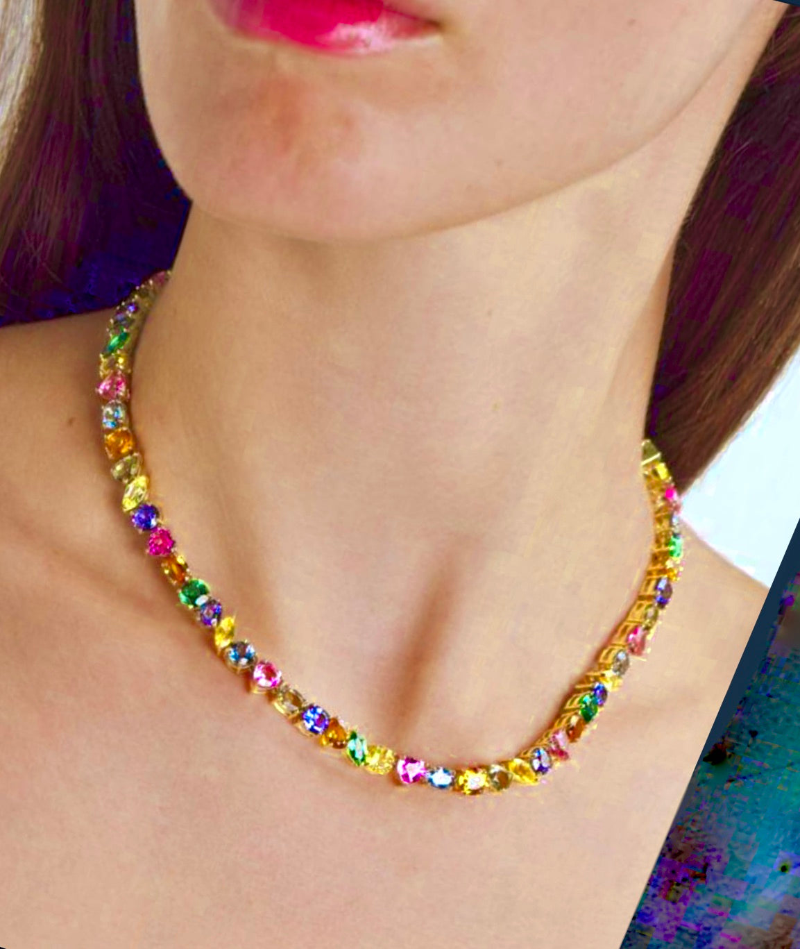 44.00 Carats Multicolor Ceylon Sapphire Necklace in Gold