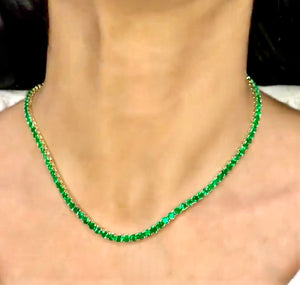 21.00 Carat AAA+ Colombian Emerald Tennis Necklace 18 Karat Yellow Gold