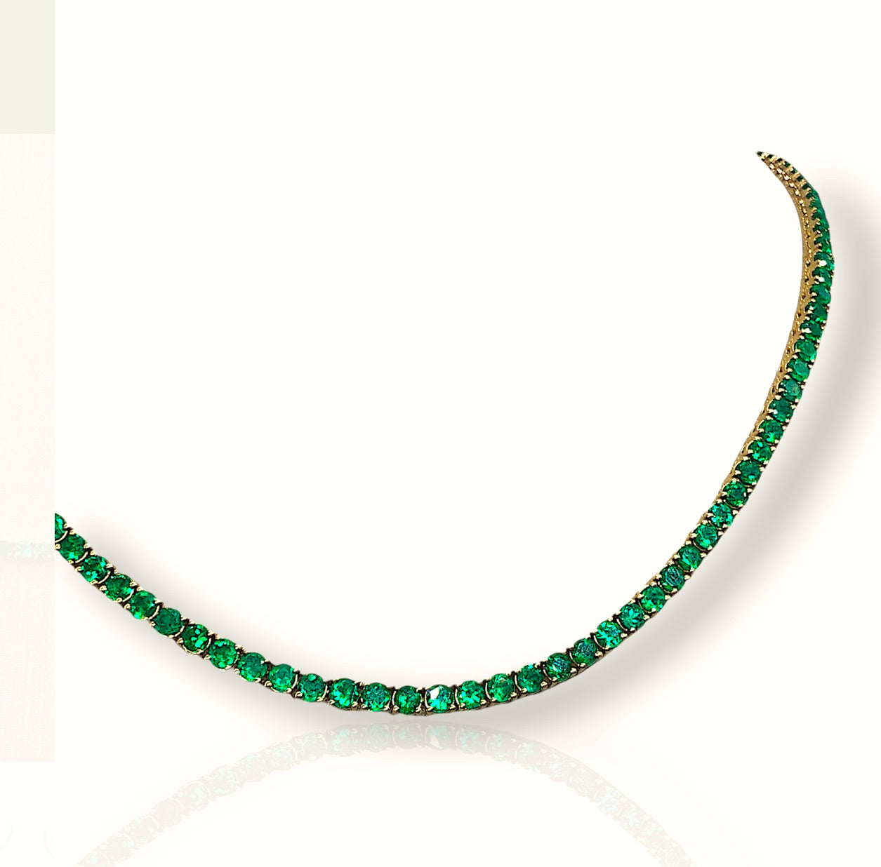 21.00 Carat AAA+ Colombian Emerald Tennis Necklace 18 Karat Yellow Gold