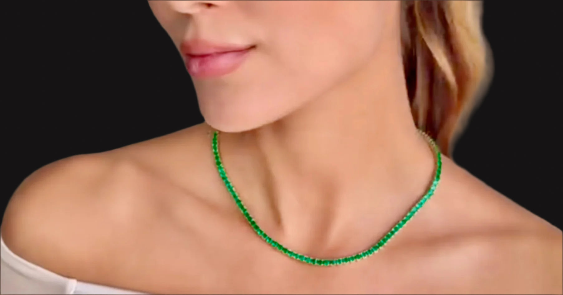 21.00 Carat AAA+ Colombian Emerald Tennis Necklace 18 Karat Yellow Gold