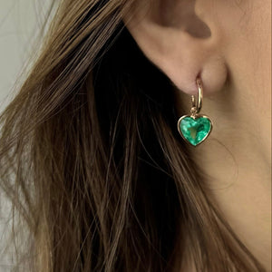 5.00 Carats Heart Shape Colombian Emerald 18 Karat Yellow Gold Stud or Dangle Earrings