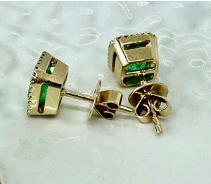 3.32 Carat Natural Colombian Emerald Diamond Stud Earrings 18K