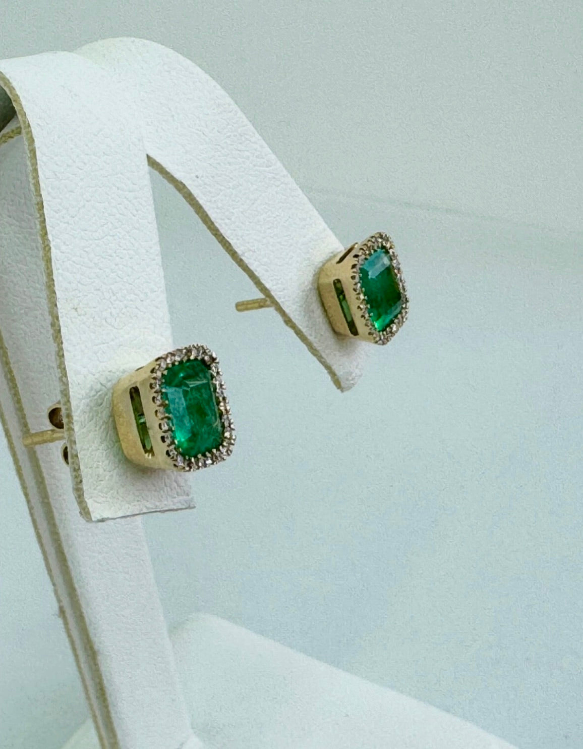 3.32 Carat Natural Colombian Emerald Diamond Stud Earrings 18K
