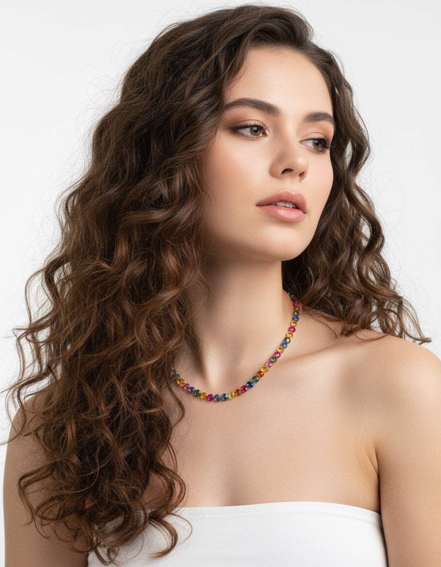 44.00 Carats Multicolor Ceylon Sapphire Necklace in Gold