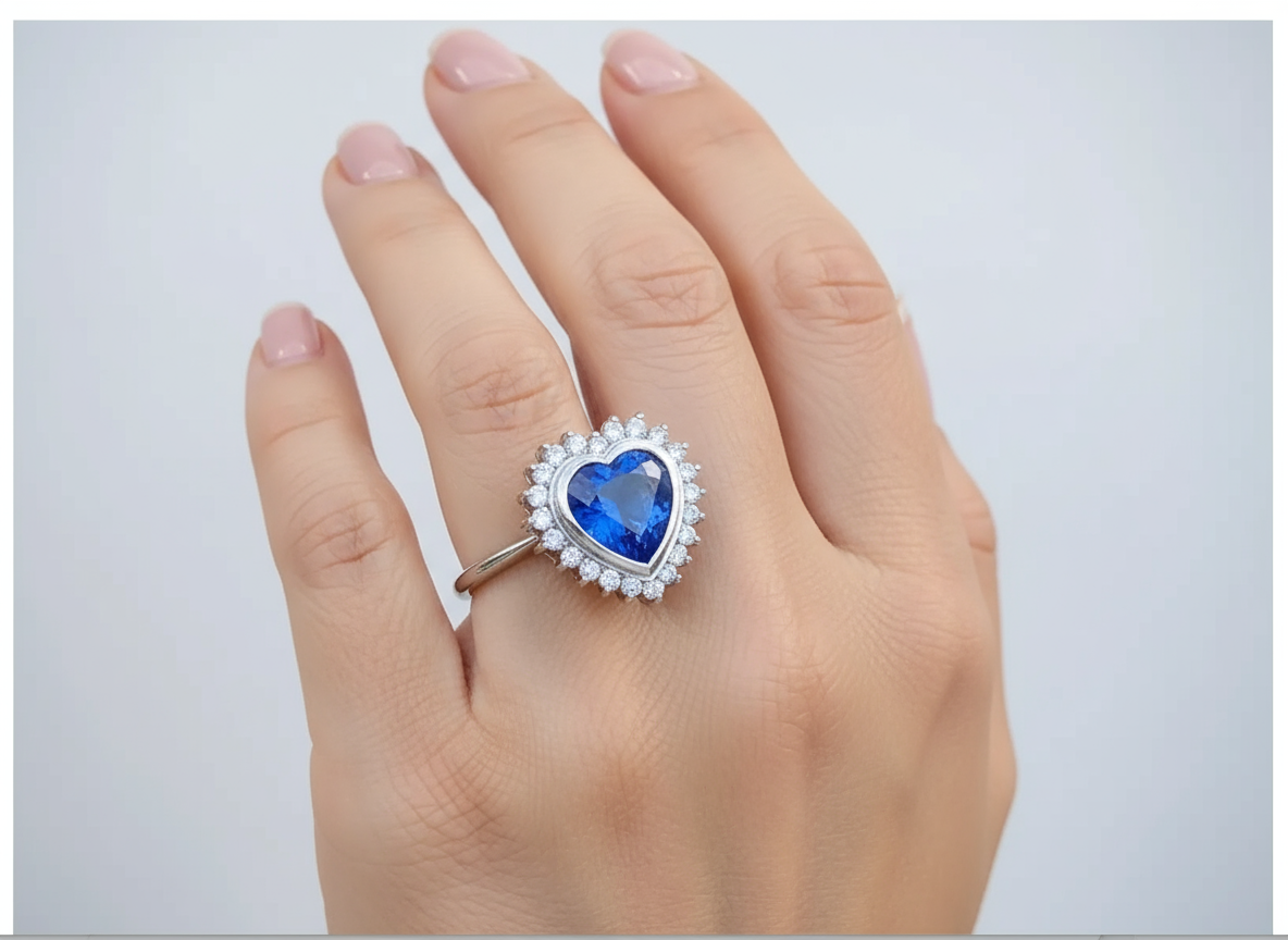 6.35 Carat Burma Royal Blue Heart Sapphire Diamond Ring Certified 18K Gold