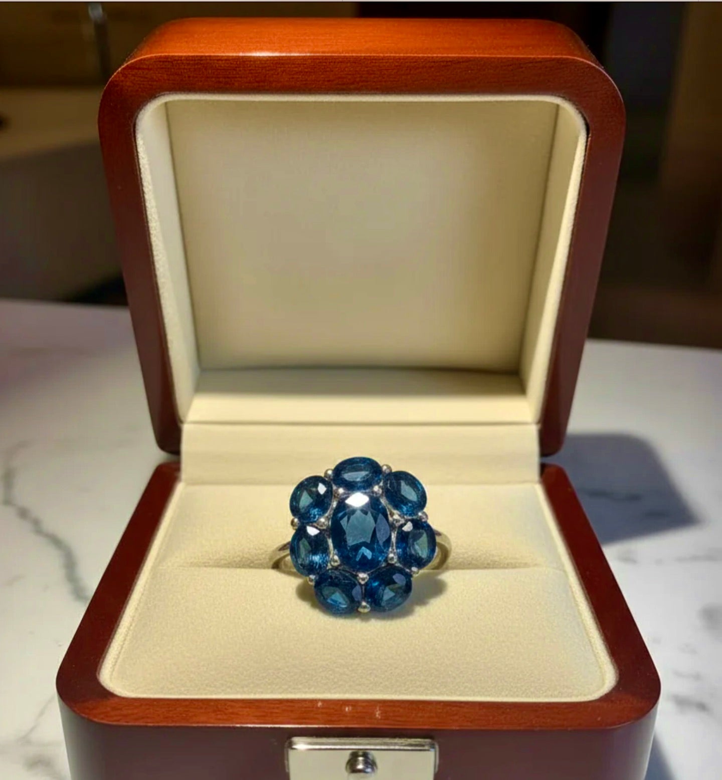 Sapphire Cocktail Full Circle Engagement Ring 18K White Gold