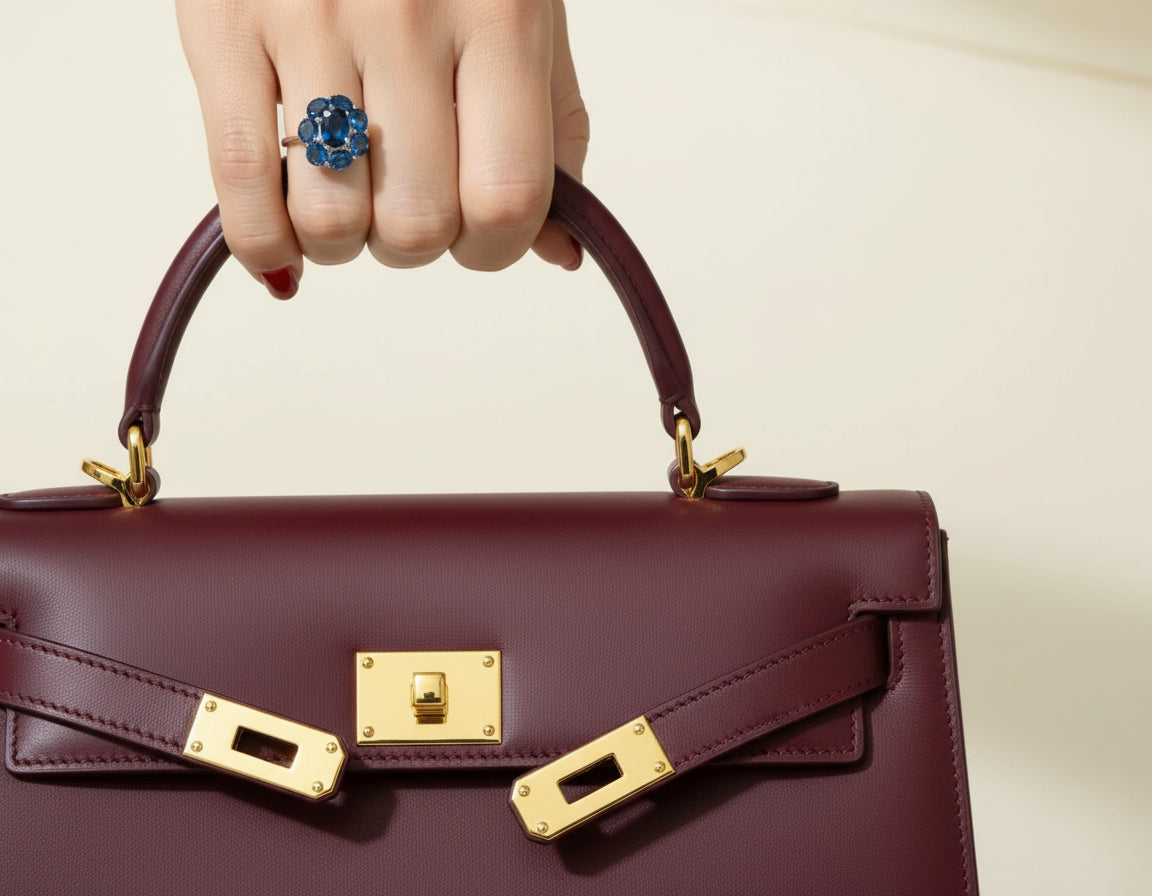 Sapphire Cocktail Full Circle Engagement Ring 18K White Gold