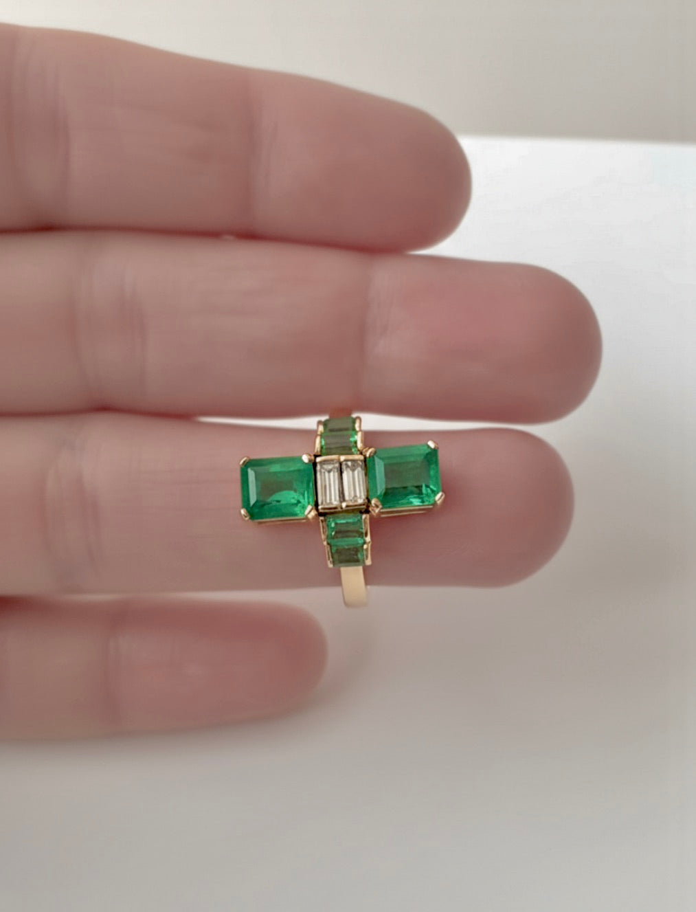 4.24 Carat Natural Fine Colombian Emerald Diamond Art Deco Style Ring 18K