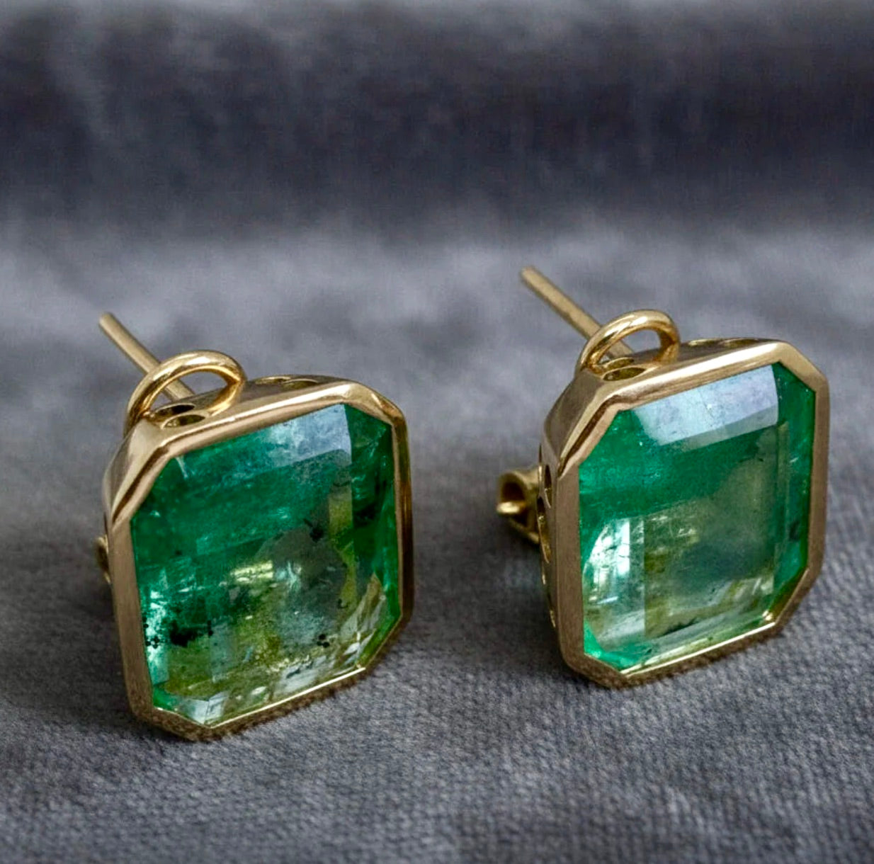 Square Colombian Emerald Stud Earrings