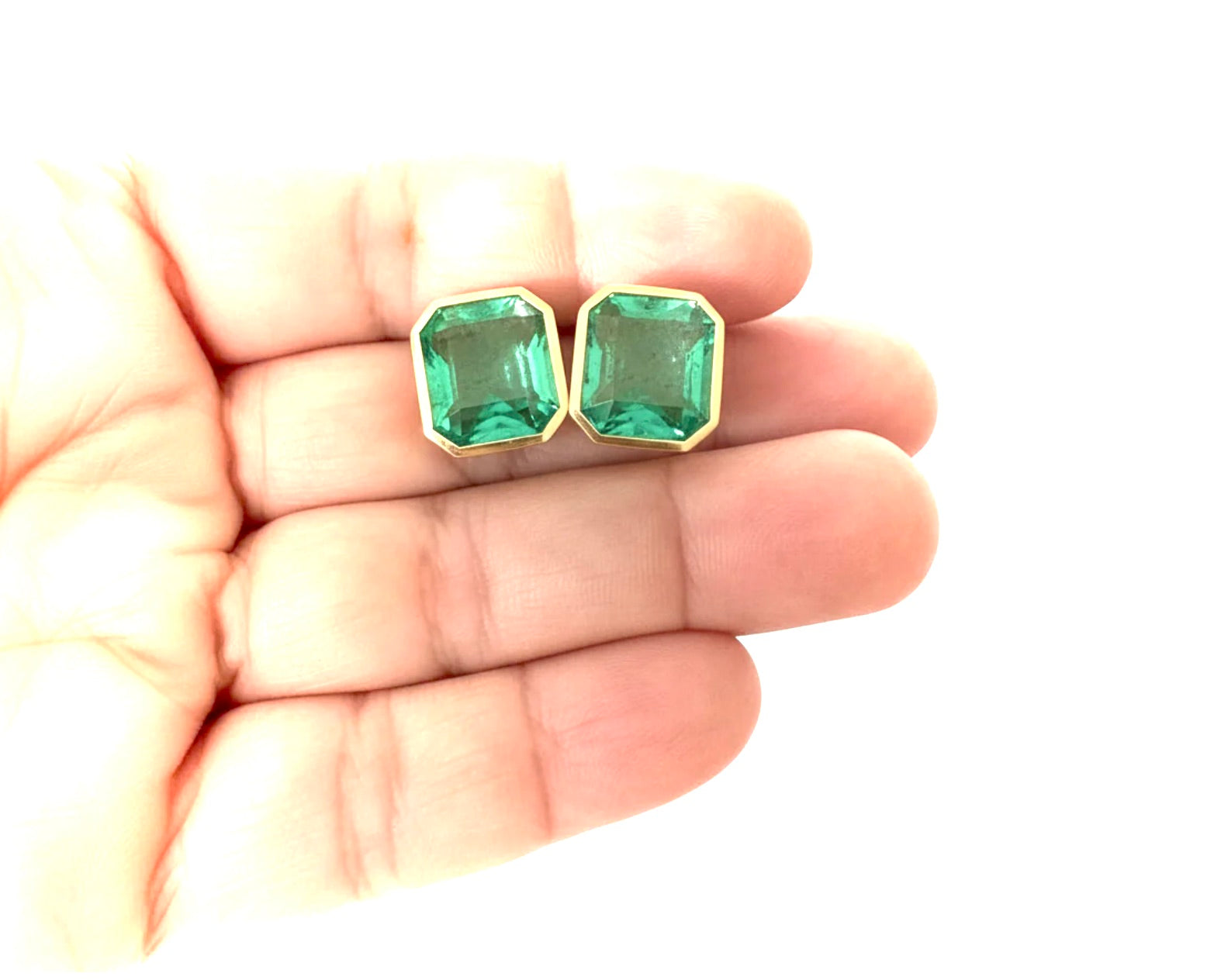 Square Colombian Emerald Stud Earrings