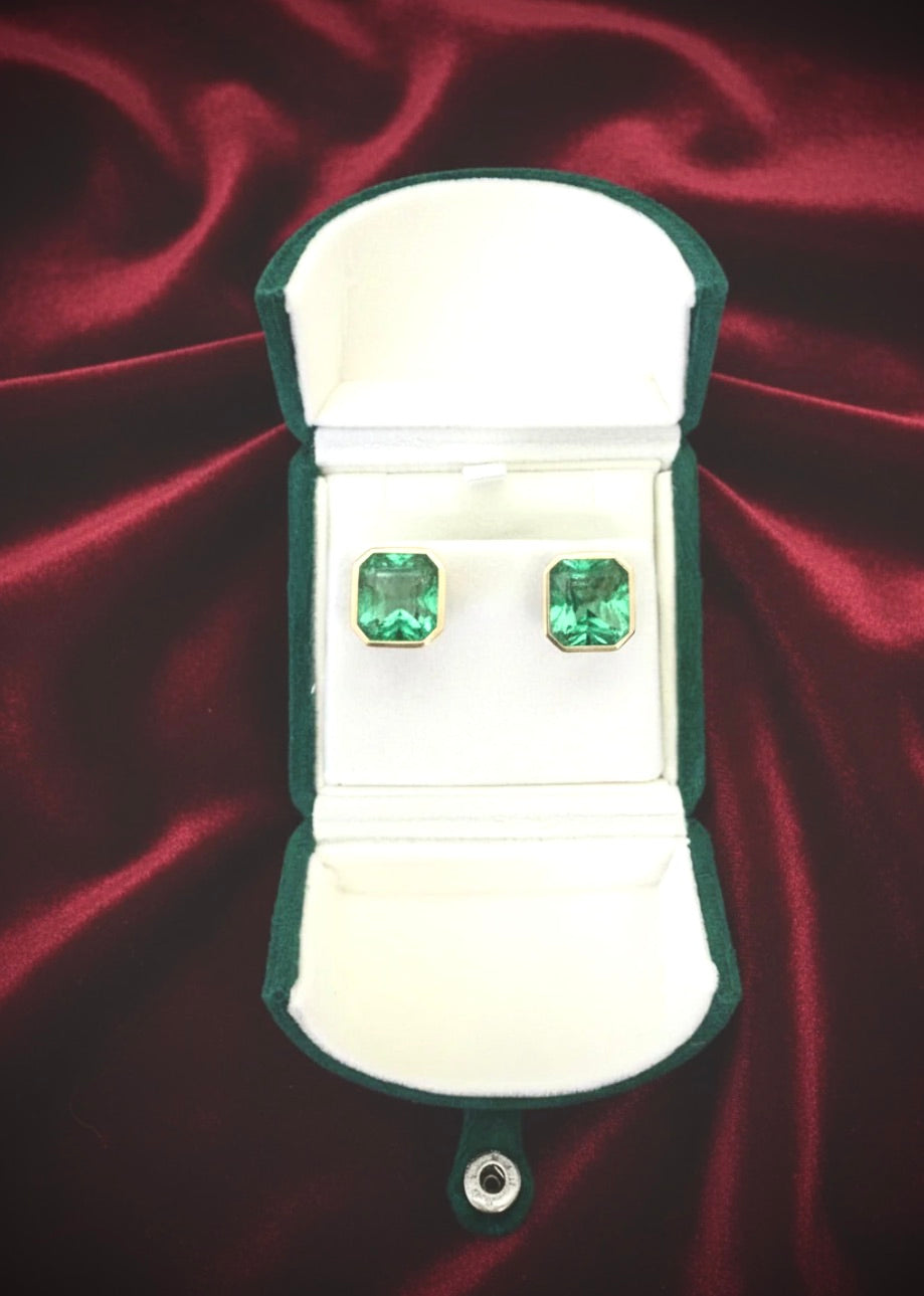 Square Colombian Emerald Stud Earrings
