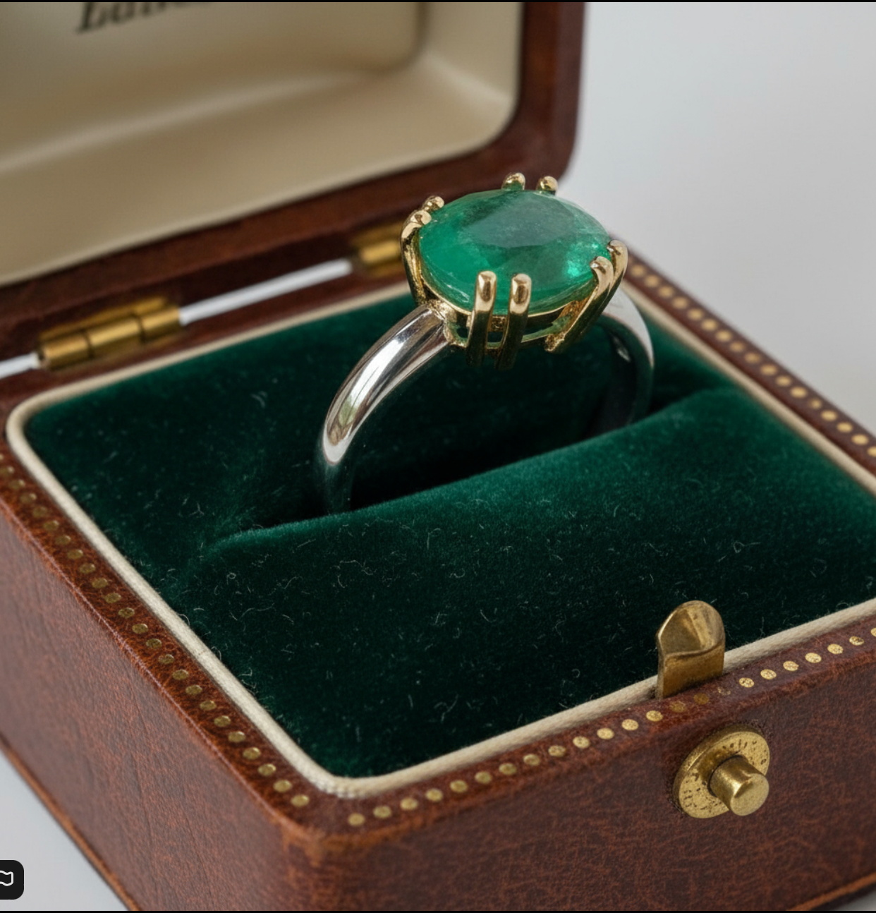 Solitaire Ring Natural Colombian Emerald Gold 18K