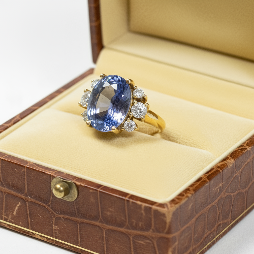 Certified Unheated 10.80 Carat Periwinkle Blue Sapphire Diamond 18K Gold Ring