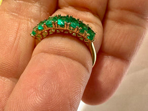 Seven Stone Colombian Natural Emerald 18 Karat Gold Ring
