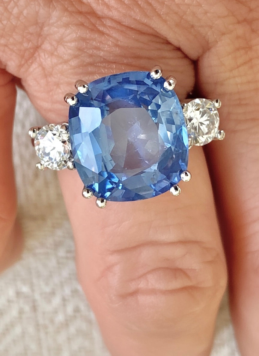 Ceylon Blue Sapphire Unheated Diamond Ring 18K White Gold