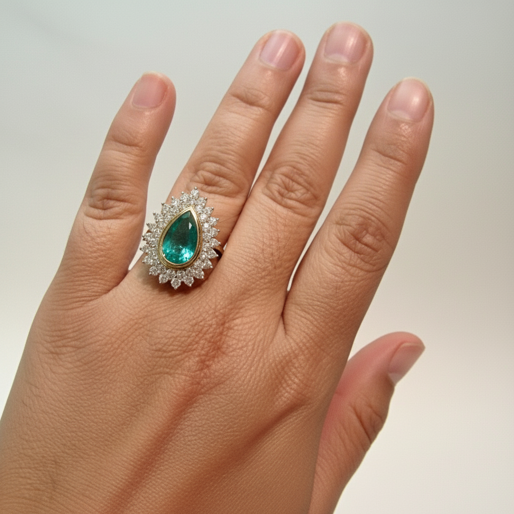8.00ct Colombian Natural Emerald Diamonds Cocktail Ring 18K Gold