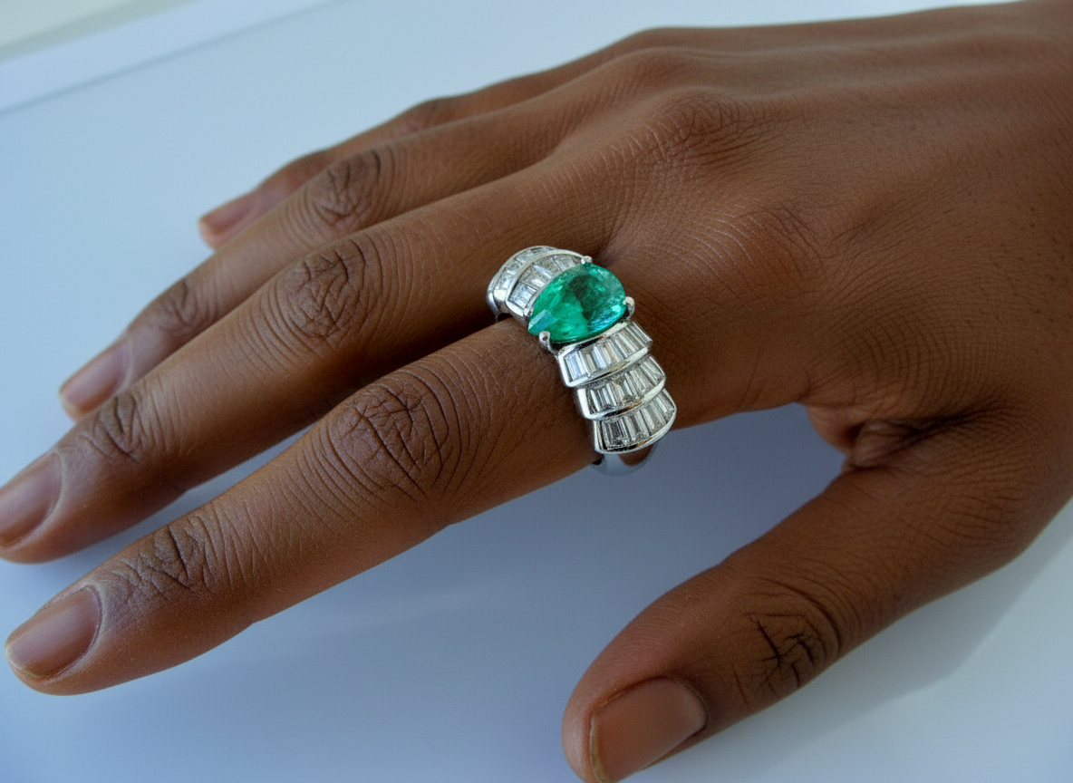 4.2 Carat Natural Colombian Emerald & Diamond Estate Ring 14K Gold