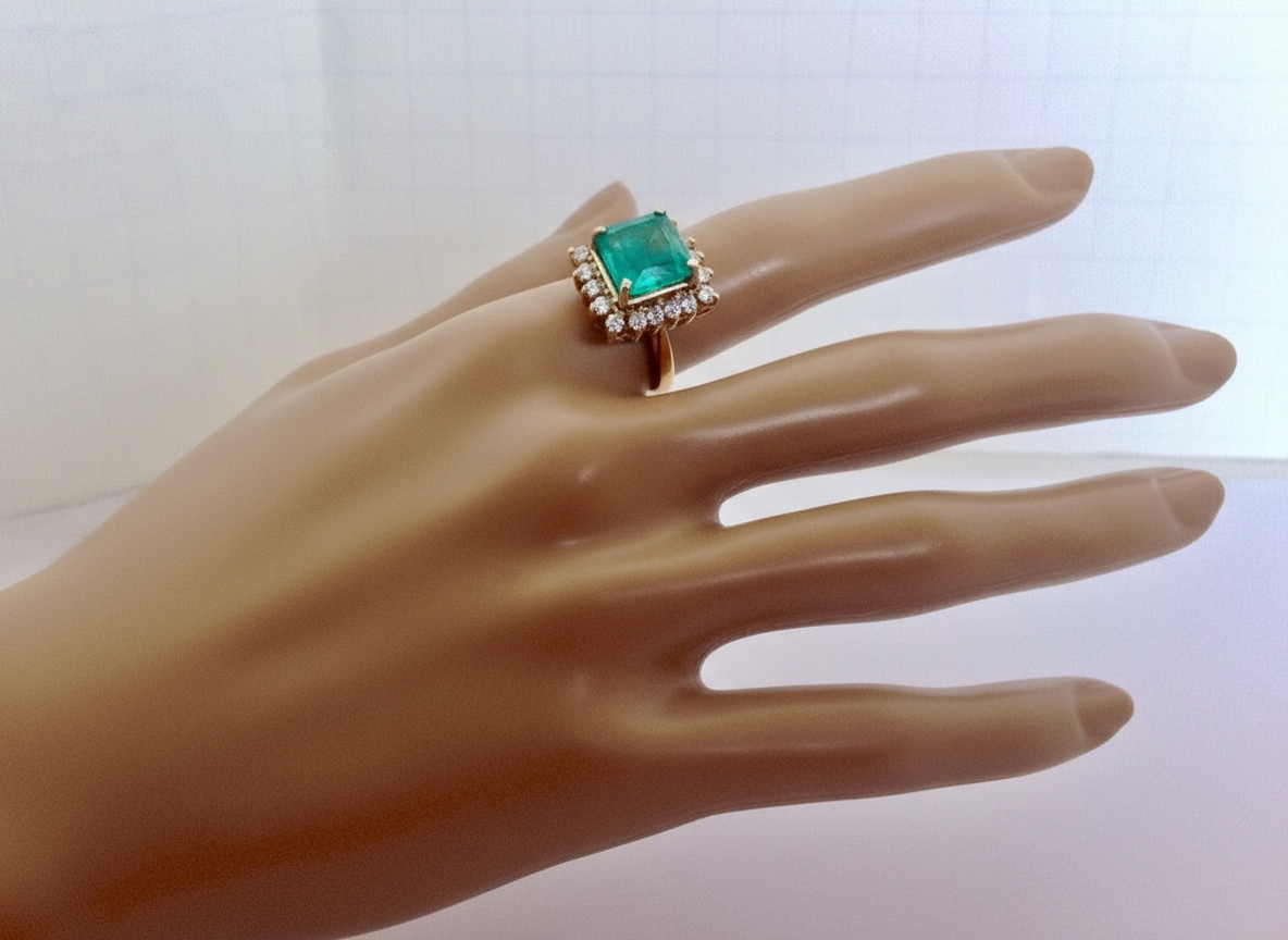 7.60 Carat Natural Colombian Emerald & Diamond Ring