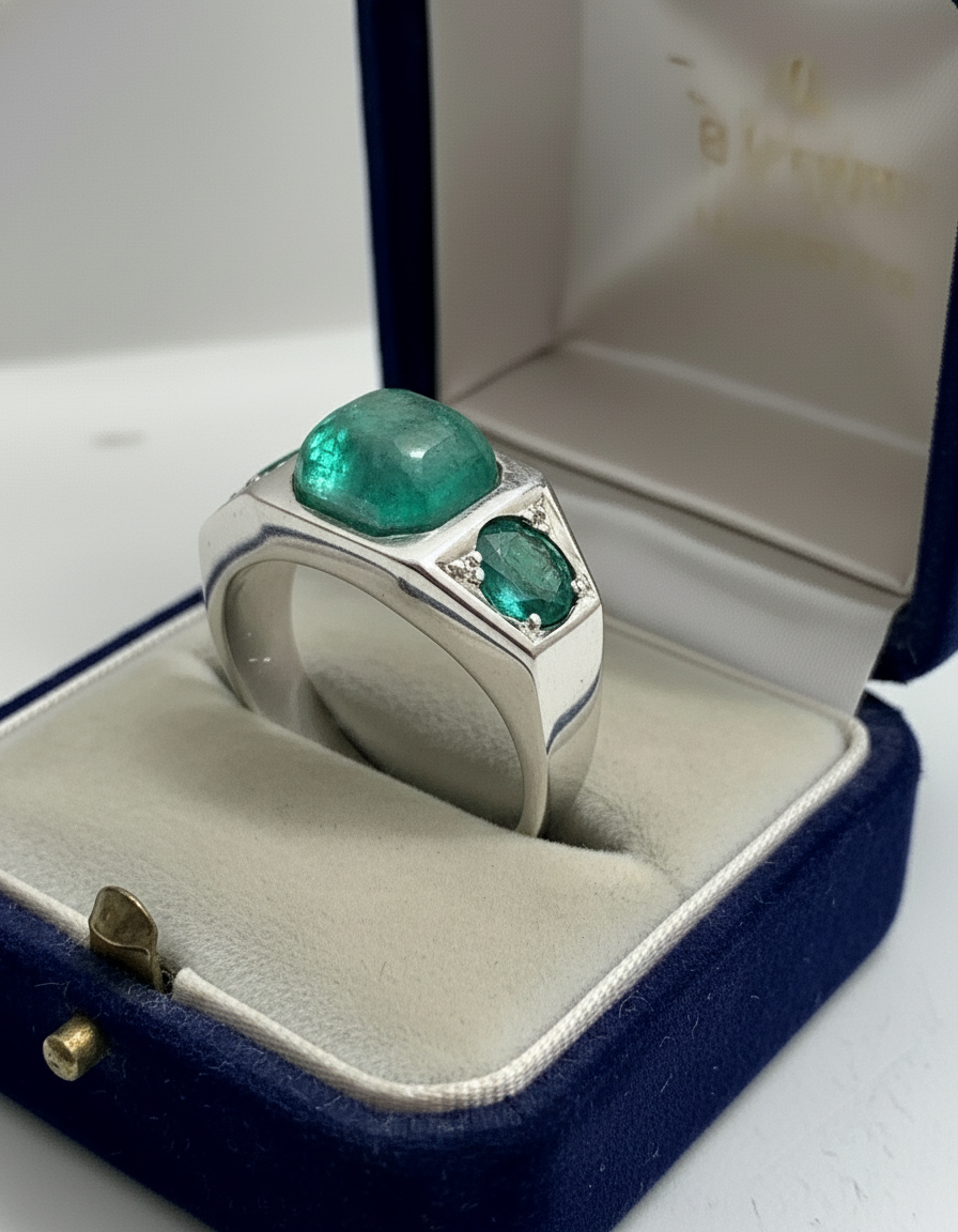 Antique 5.00 Carat Natural Emerald Solid Platinum Ring