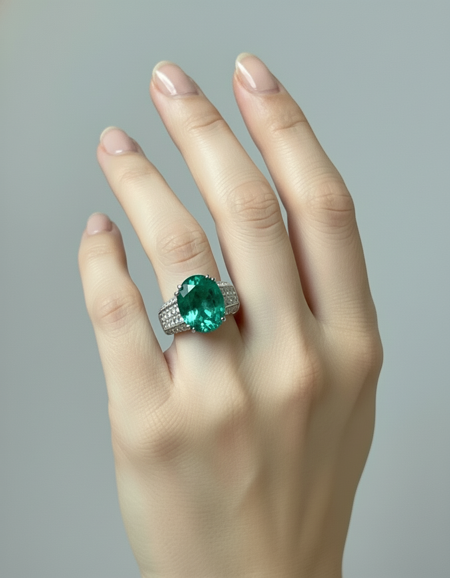 Estate Fine Emerald Diamond Engagement Ring