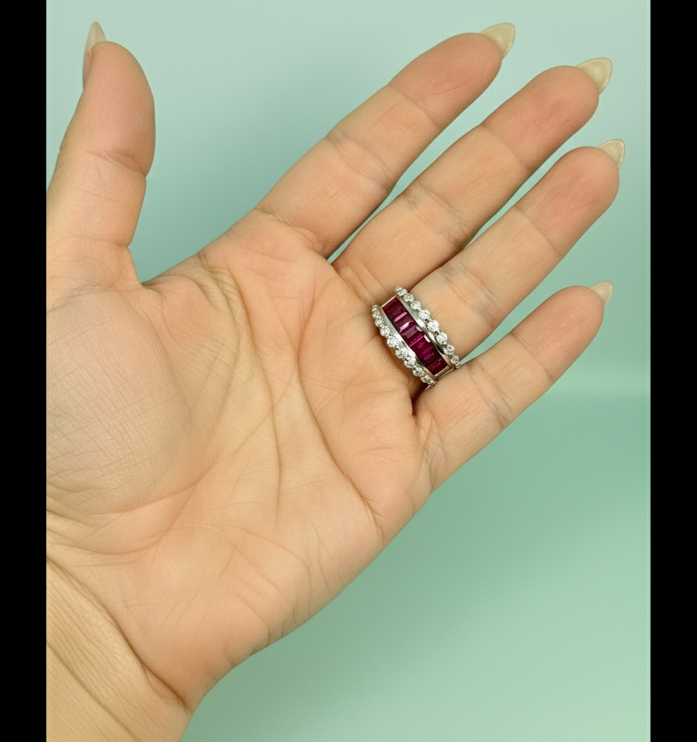 Fine Ruby Diamond Band Ring White Gold