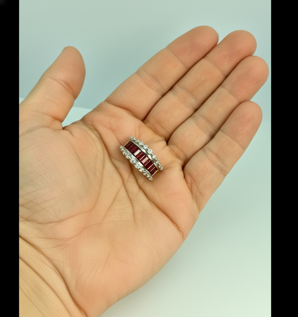 Fine Ruby Diamond Band Ring White Gold