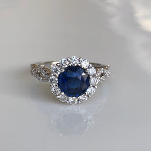 2.20 Carat Sapphire Diamond Infinity Inspired Engagement Ring 18K White Gold