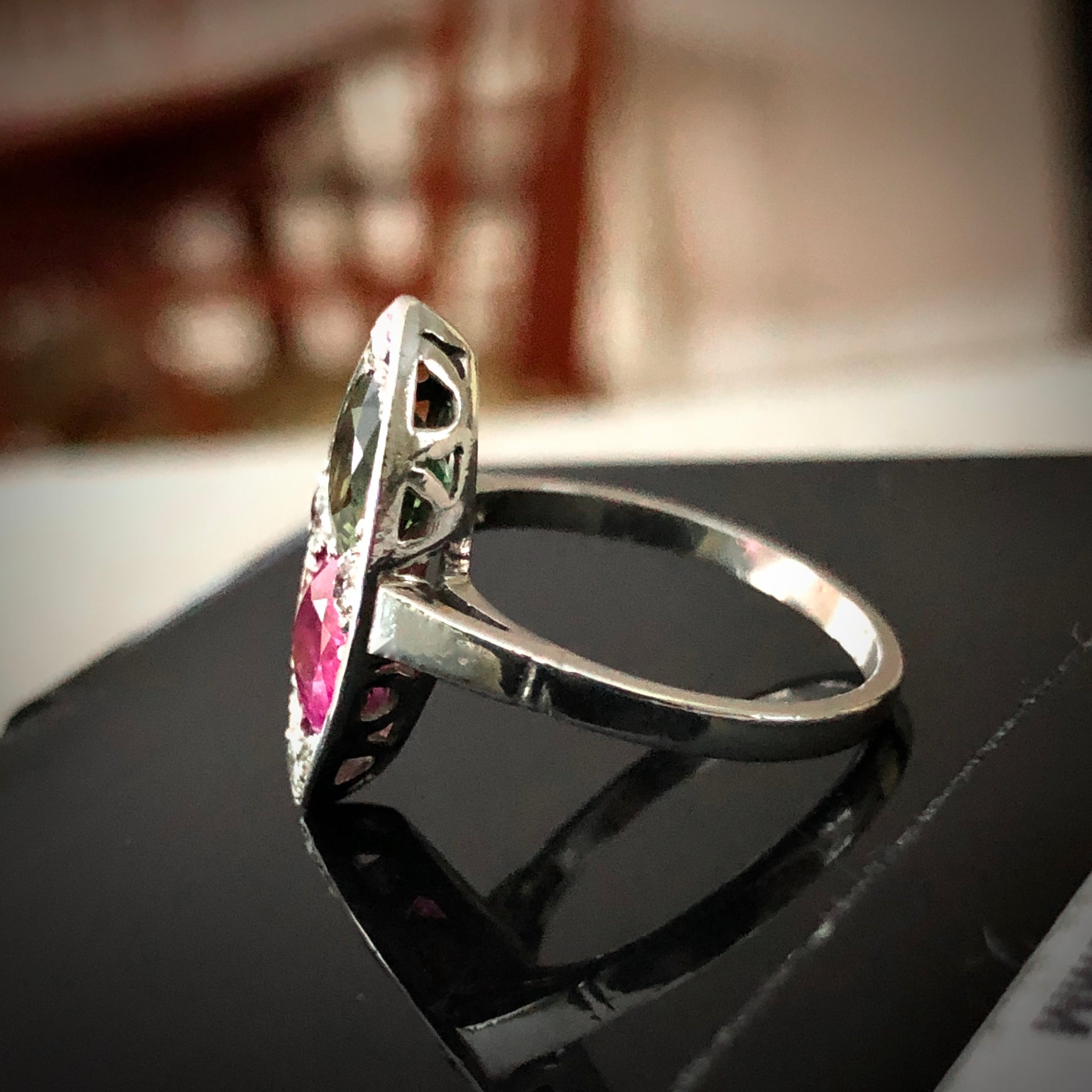 Ruby Sapphire Twin Platinum Ring Navette