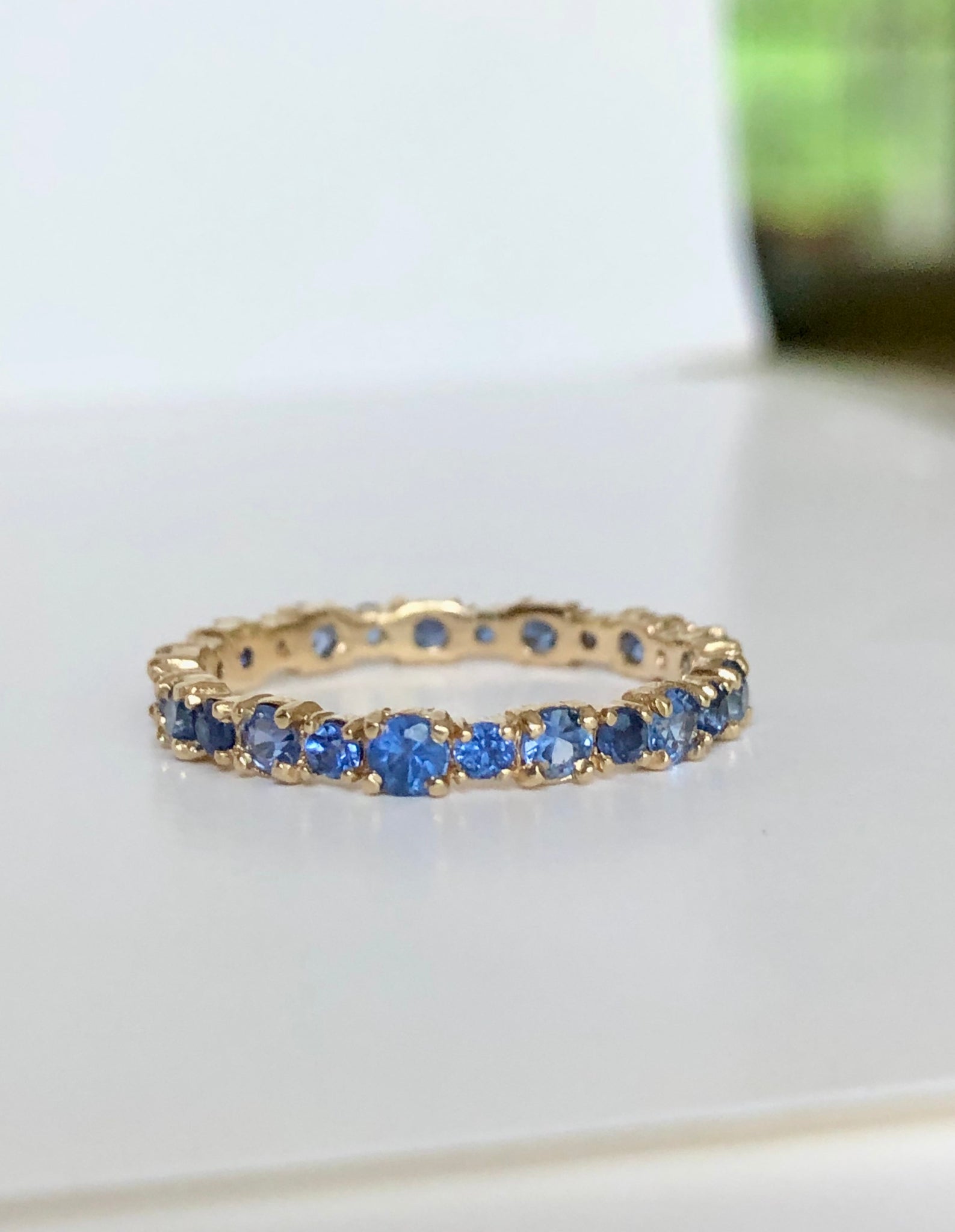 2.10 Carat Ceylon Sapphire Engagement Eternity Wedding Band Ring Gold